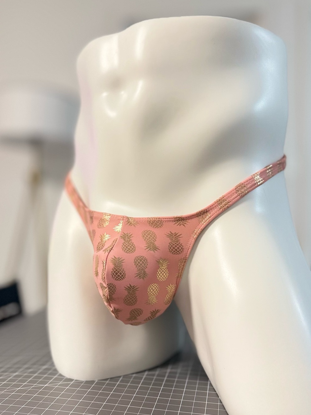 Metallic Pineapple Print Bikini Brief - Pink with Gold